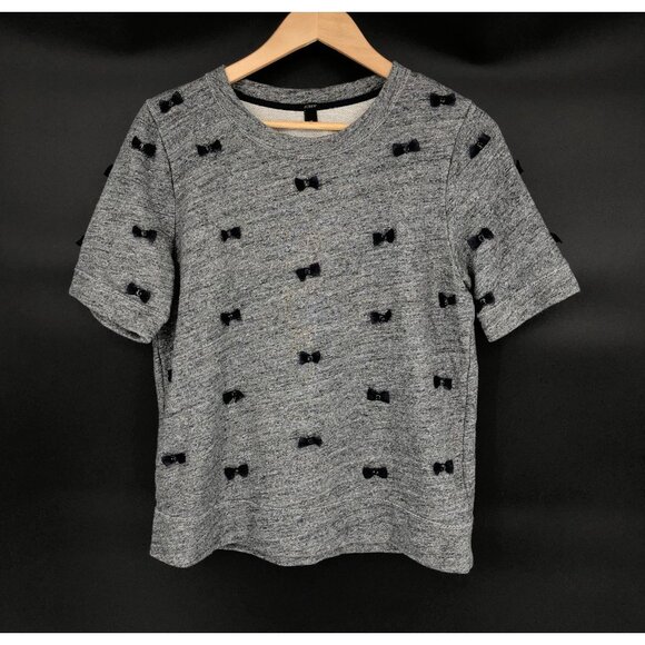 J.Crew Tops - J.Crew Womens Mini Bows Gray Sweatshirt Top M Navy Blue Bows Preppy Old Money